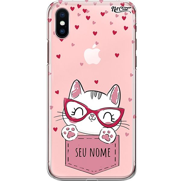 Capa Silicone NetCase Transparente Nome Cat With Glasses And Small