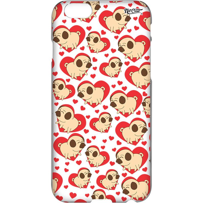 Capa Silicone NetCase Transparente Pugs Coraçõezinhos