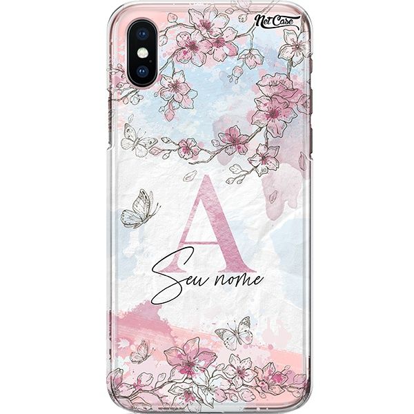 Capa Silicone NetCase Transparente Nome Aquarela Floral