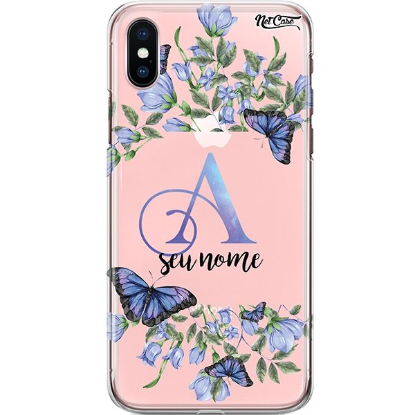 Capa Silicone NetCase Transparente Nome Borboletas Lilás