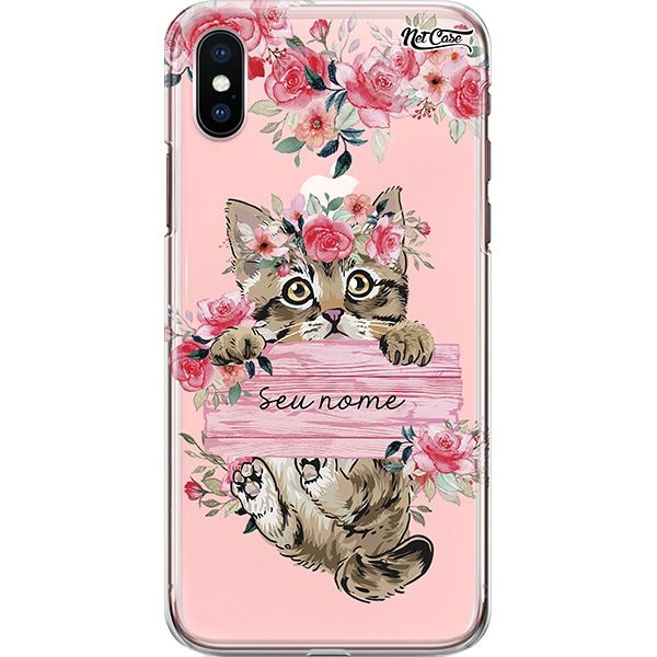 Capa Silicone NetCase Transparente Nome Cat Roses