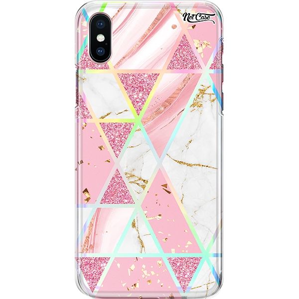 Capa Silicone NetCase Holográfica Geometric Pink and White Marble