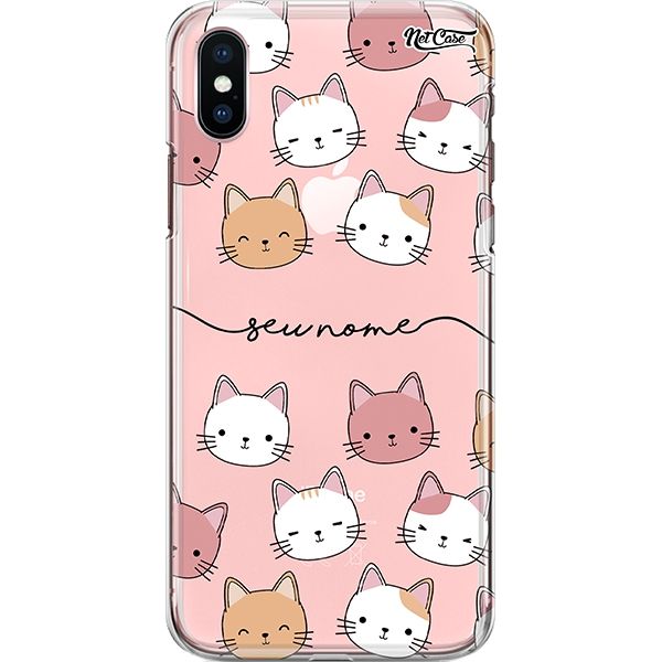 Capa Silicone NetCase Transparente Nome Colorful Cats