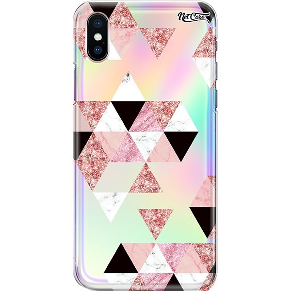 Capa Silicone NetCase Holográfica Pink, Black and White Tetris Triangles