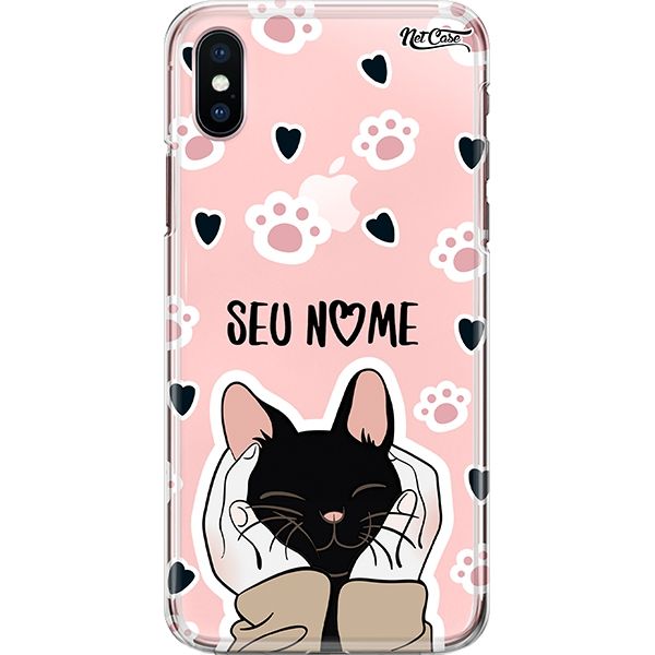 Capa Silicone NetCase Transparente Nome Black Cat Heart