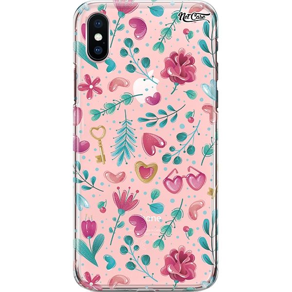 Capa Silicone NetCase Transparente Key Hearts and Flowers