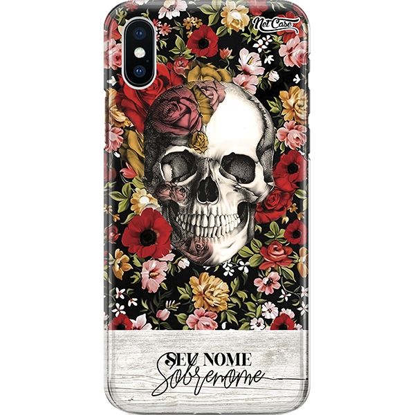 Capa Silicone NetCase Chapada Nome Skull with Colorful Flowers