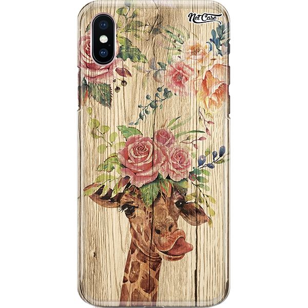 Capa Silicone NetCase Chapada Giraffe On Wood with Roses