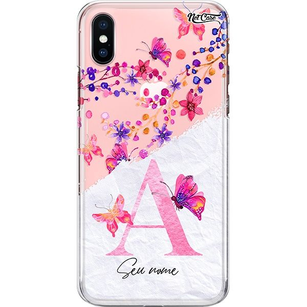 Capa Silicone NetCase Transparente Nome Florets and Butterflies