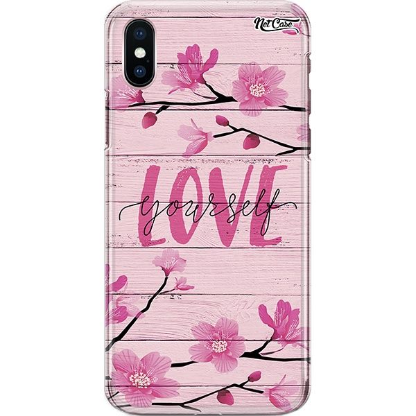 Capa Silicone NetCase Chapada Pink Flowers On Wood: Love Yourself