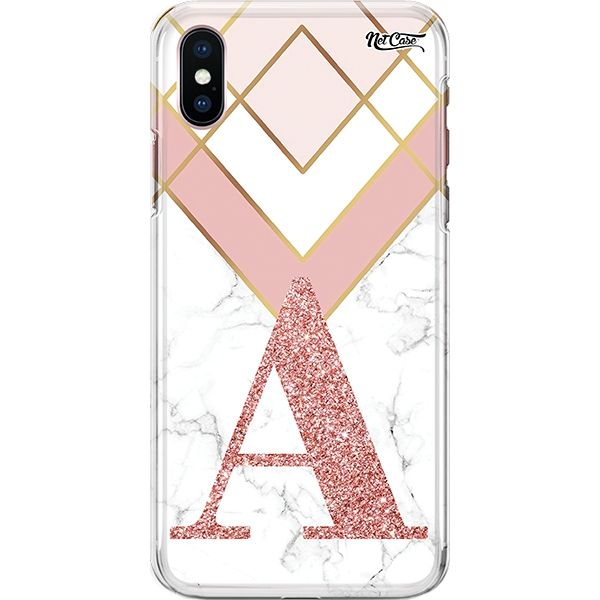 Capa Silicone NetCase Chapada Inicial Nome White Marble Triangles