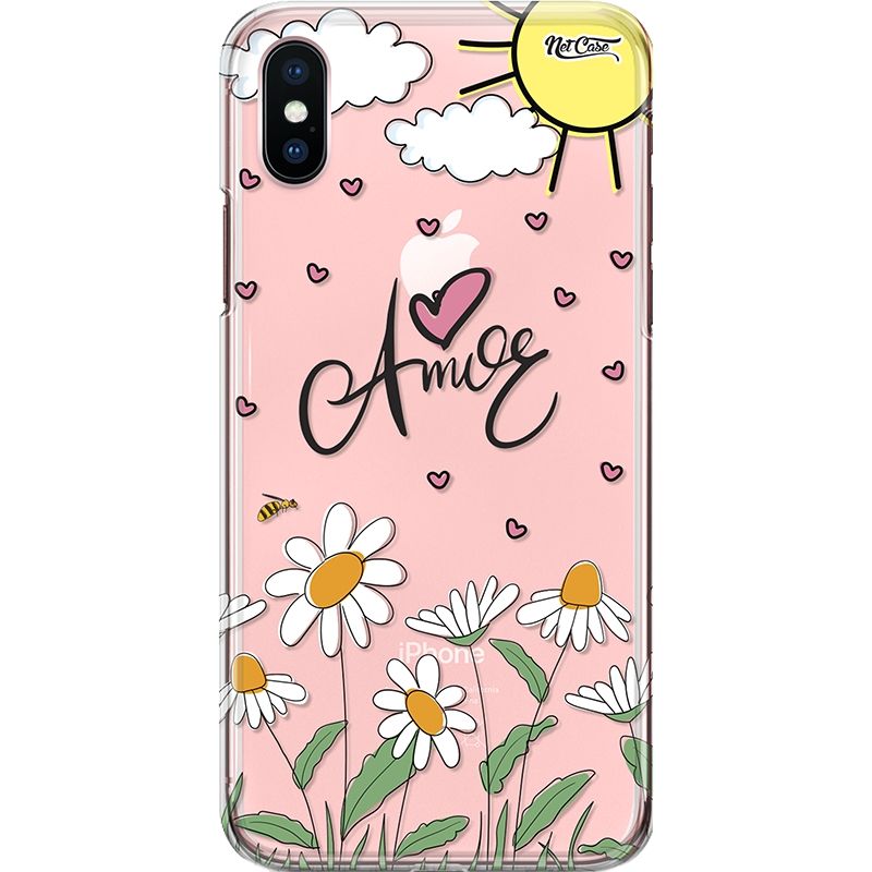 Capa Silicone NetCase Transparente Sol, Jardim, Margaridas, Amor