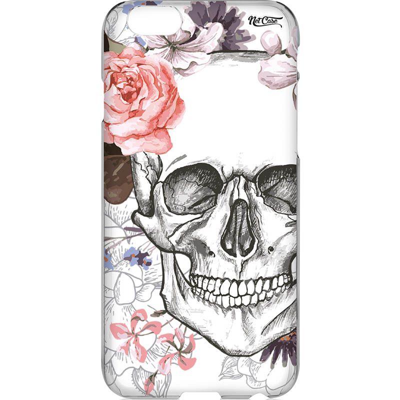 Capa Silicone NetCase Transparente Skull Drawing With Flowers