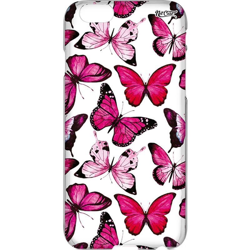 Capa Silicone NetCase Transparente Borboletas Pink