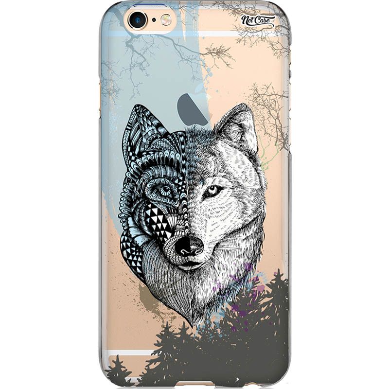 Capa Silicone NetCase Transparente Lobo Mandala Meio a Meio