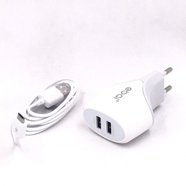 Kit Carregador de Parede Universal Dual + Cabo Micro Usb/V8 Ebai 2.1A - Branco