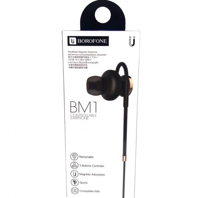 Fone de Ouvido Borofone BM1 - Preto com Dourado