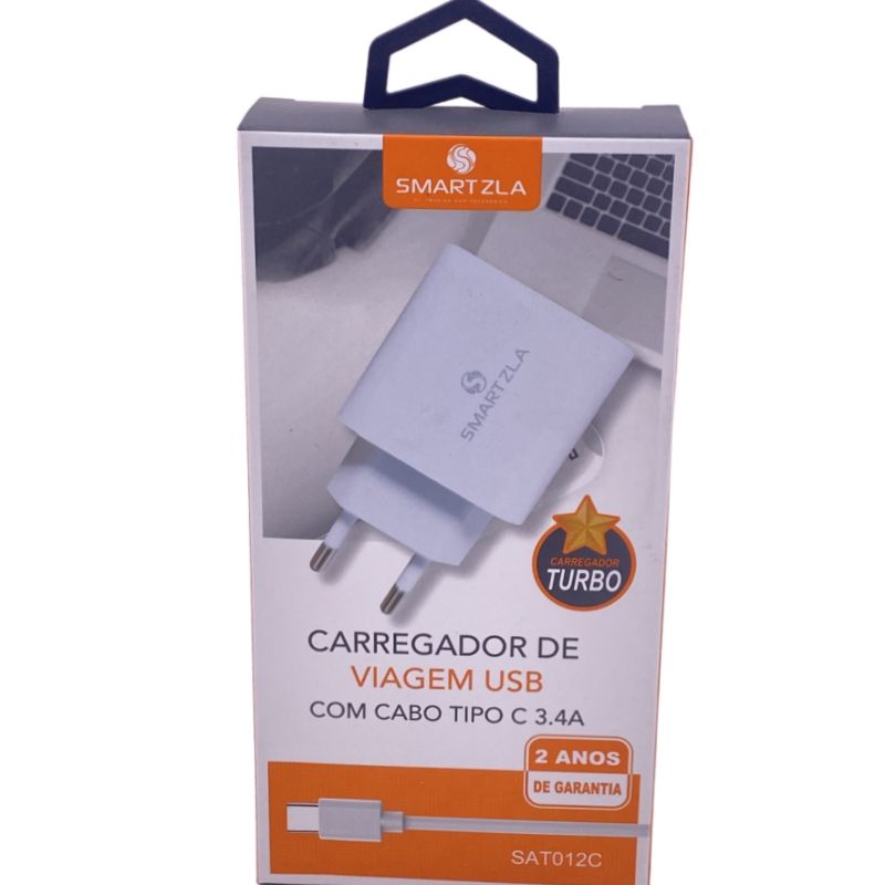 Kit Carregador de Parede Smartzla SAT012C 3 Usb + Cabo Usb Type C