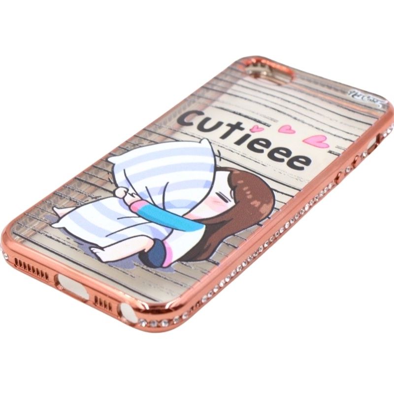 Capa Netcase Metálica com Strass Flexível - Cutieee Girl Bronze