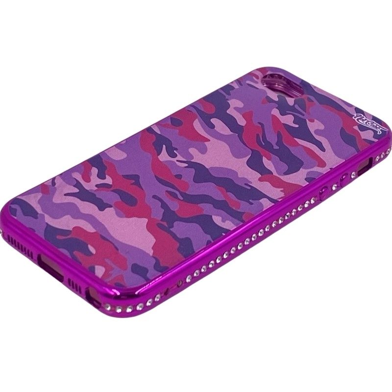 Capa Netcase Metálica com Strass Flexível - Camuflada Violeta e Pink p/ IPhone 5/5s/SE