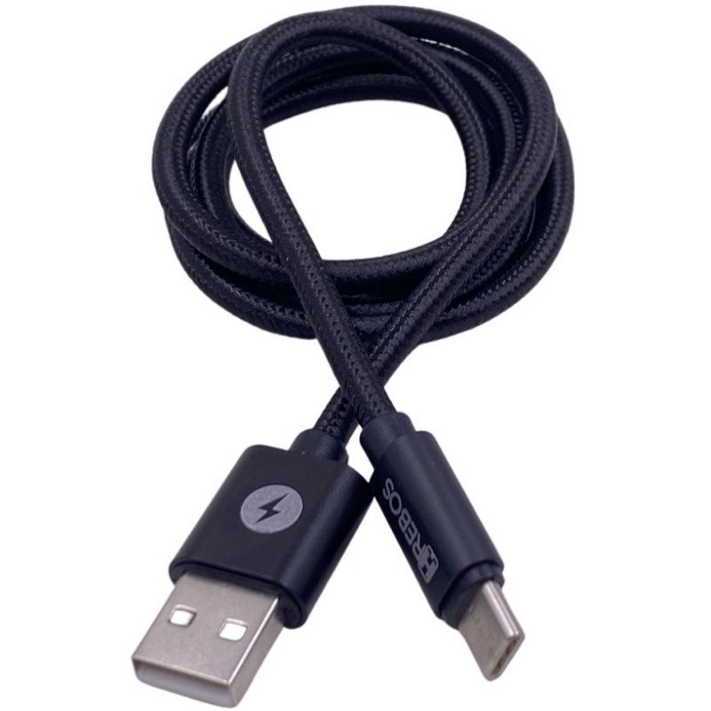 Cabo de Dados Nylon Usb HRebos HS-05 - 1 Metro - Para Usb Type C - Preto