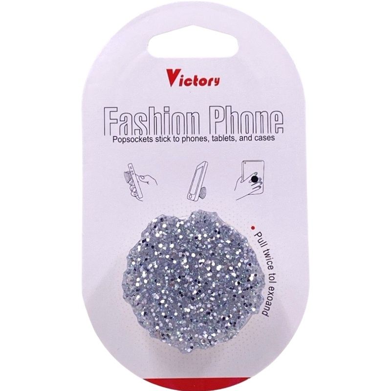 Suporte Pop Socket Brilho - Glitter Craquelado Prata