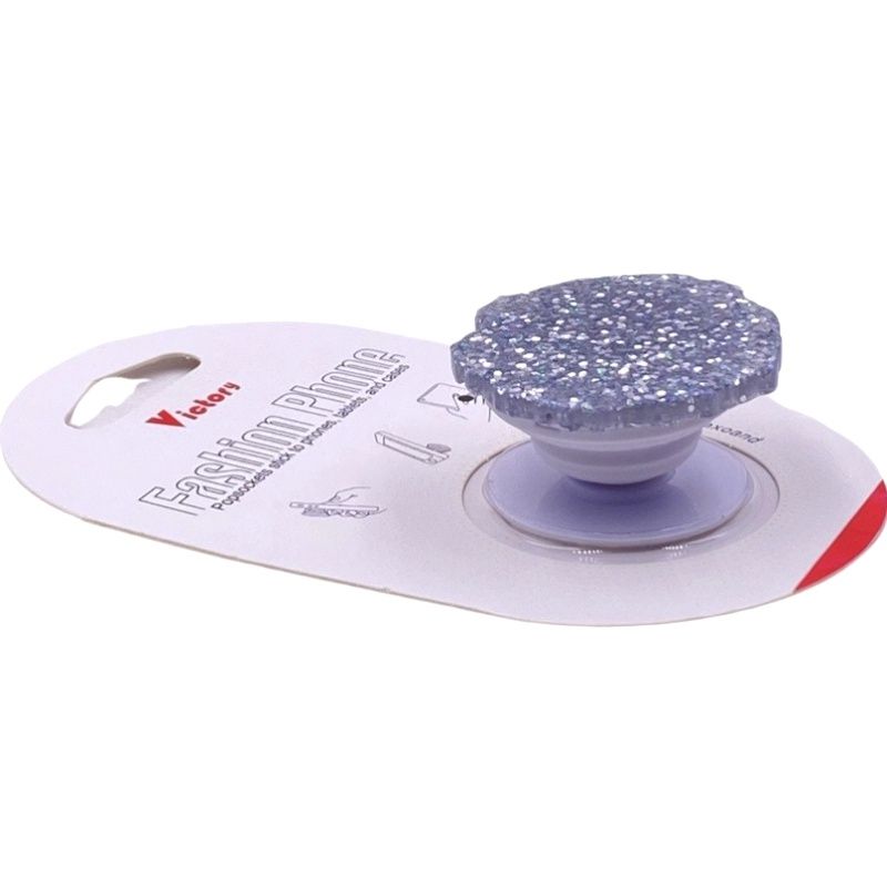 Suporte Pop Socket Brilho - Glitter Craquelado Prata