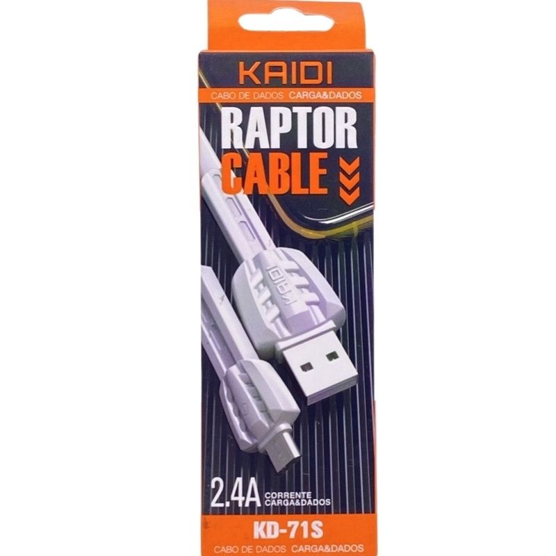 Cabo de Dados Kaidi KD-71S - 1 metro - Para Usb Micro Usb/V8 - Branco