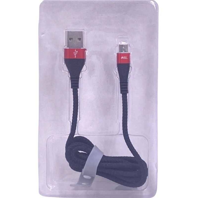 Cabo de Dados Usb ASL CA102V - Tipo Nylon Trançado - Para Usb Micro Usb/V8 - Preto c/ Vermelho