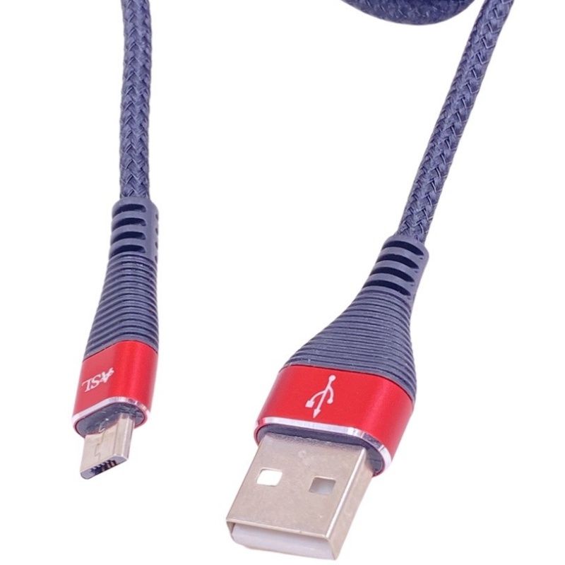 Cabo de Dados Usb ASL CA102V - Tipo Nylon Trançado - Para Usb Micro Usb/V8 - Preto c/ Vermelho