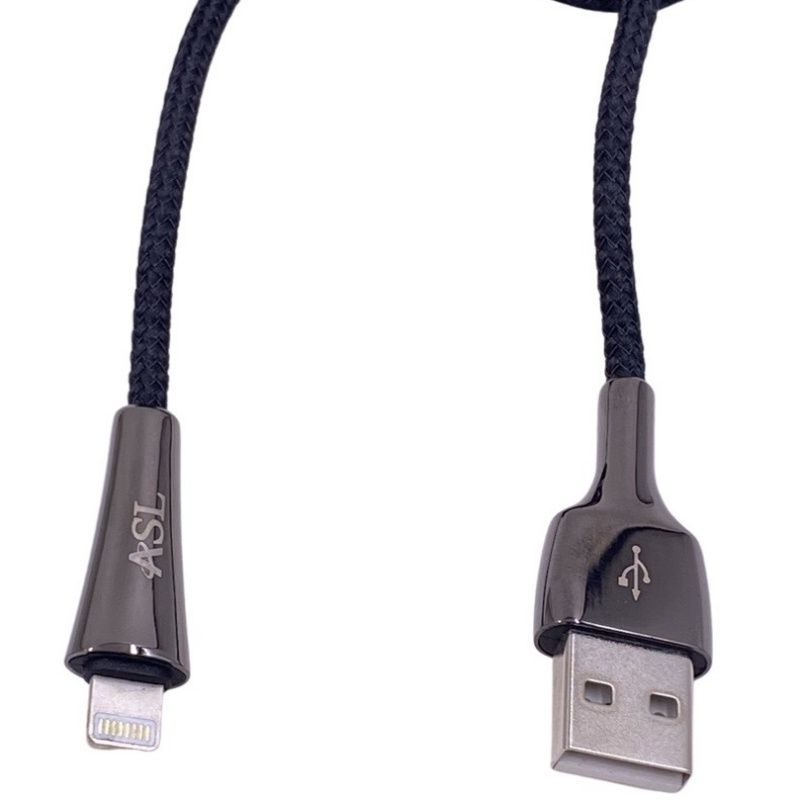 Cabo de Dados Usb Lightning ASL CZ101L - Tipo Nylon Trançado - Para IPhone/IPad/IPod - Preto 