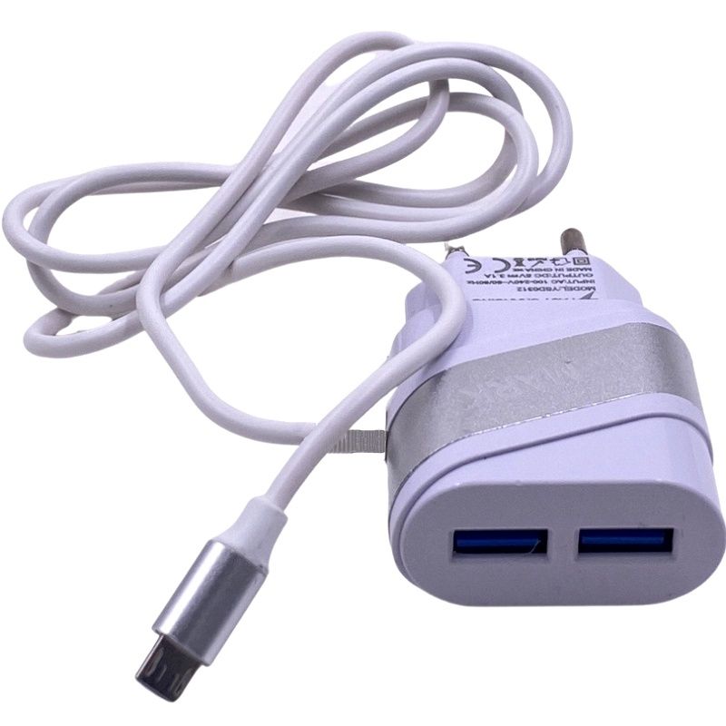 Carregador de Parede Usb Dual JK Mark - Micro Usb/V8 - Branco c/ Prata