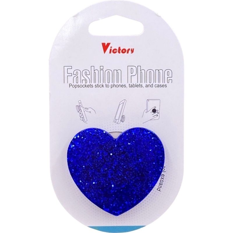 Suporte Pop Socket Brilho - Glitter Coração Azul