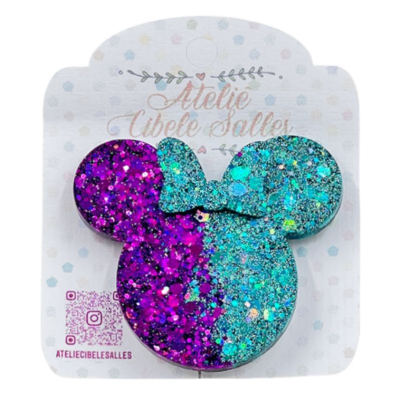 Suporte Pop Socket Brilho - Minnie Confete Lacinho Roxo e Turquesa