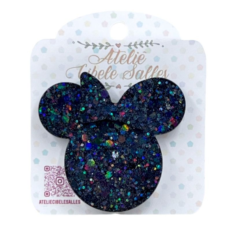 Suporte Pop Socket Brilho - Minnie Confete Lacinho Preto