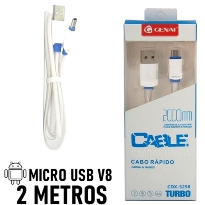 Cabo de Dados Usb Genai CDX-5258 Turbo Para Micro Usb/V8 - Branco 