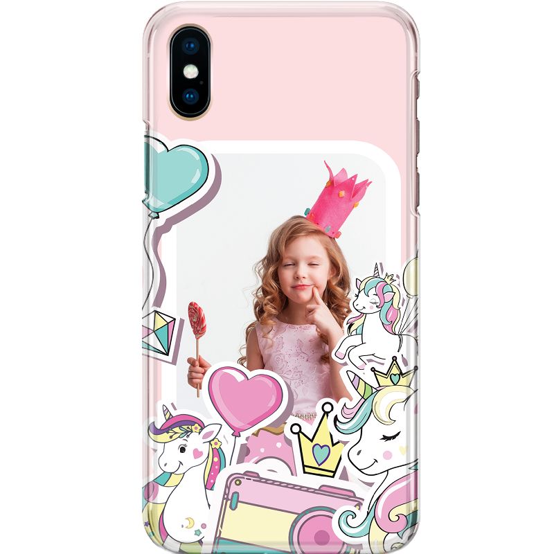 Capa Silicone NetCase Transparente Foto Moldura Unicórnios e Balões - Personalize Com Sua Foto