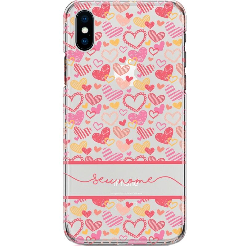 Capa Silicone NetCase Transparente Nome Coleção Corações - Colorful Hearts