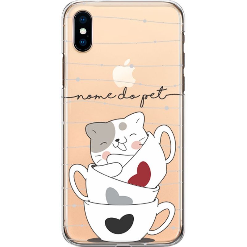 Capa Silicone NetCase Transparente Nome Coleção Pets - Kitten in Hearts Cup